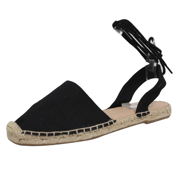 Black Crochet Espadrilles Lace Up Ankle Strap - Picture 2 of 6